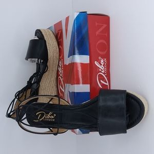 Women Black Ankle Strap Wedge Size: 9